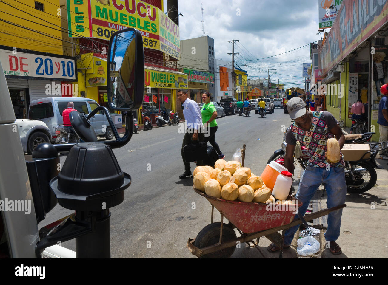 HIGUEY, DOMINICAN REPUBLIC JUNE 25, 2019 Stands on local street market in Higuey Stock Photo
