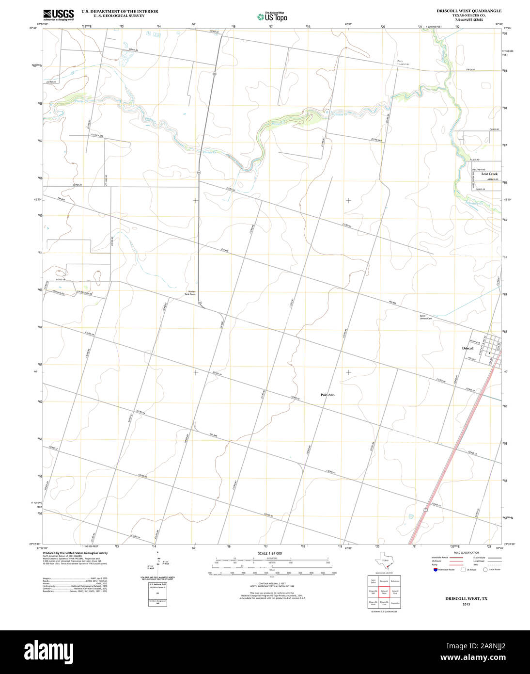 USGS TOPO Map Texas TX Driscoll West 20130201 TM Restoration Stock