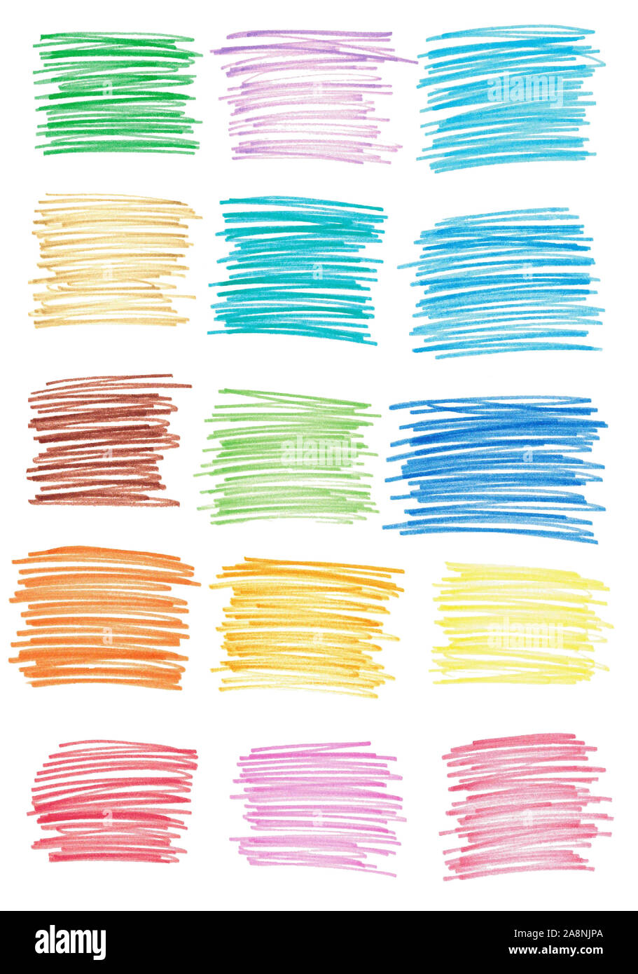 Set of marker strokes of different colors. Isolated hand-drawn illustrations for design. Stock Photo