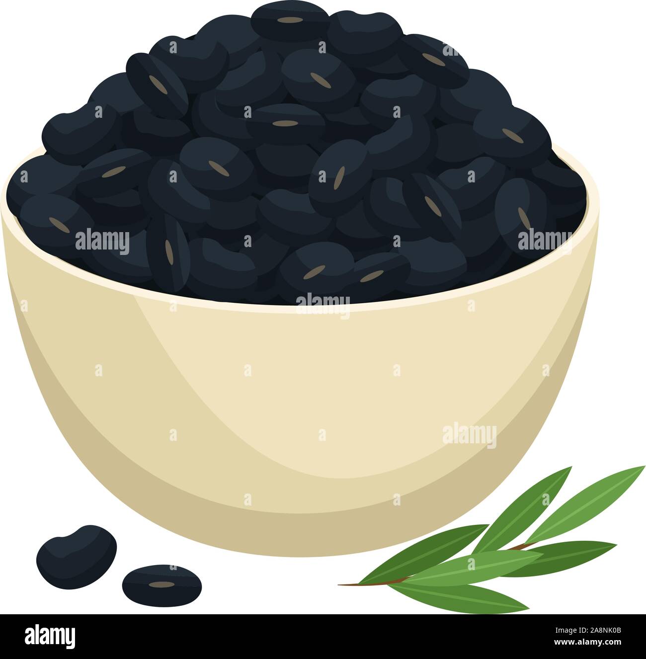 Black beans on a plate. New year's dishes. Asian tradition. Vector illustration. Stock Vector