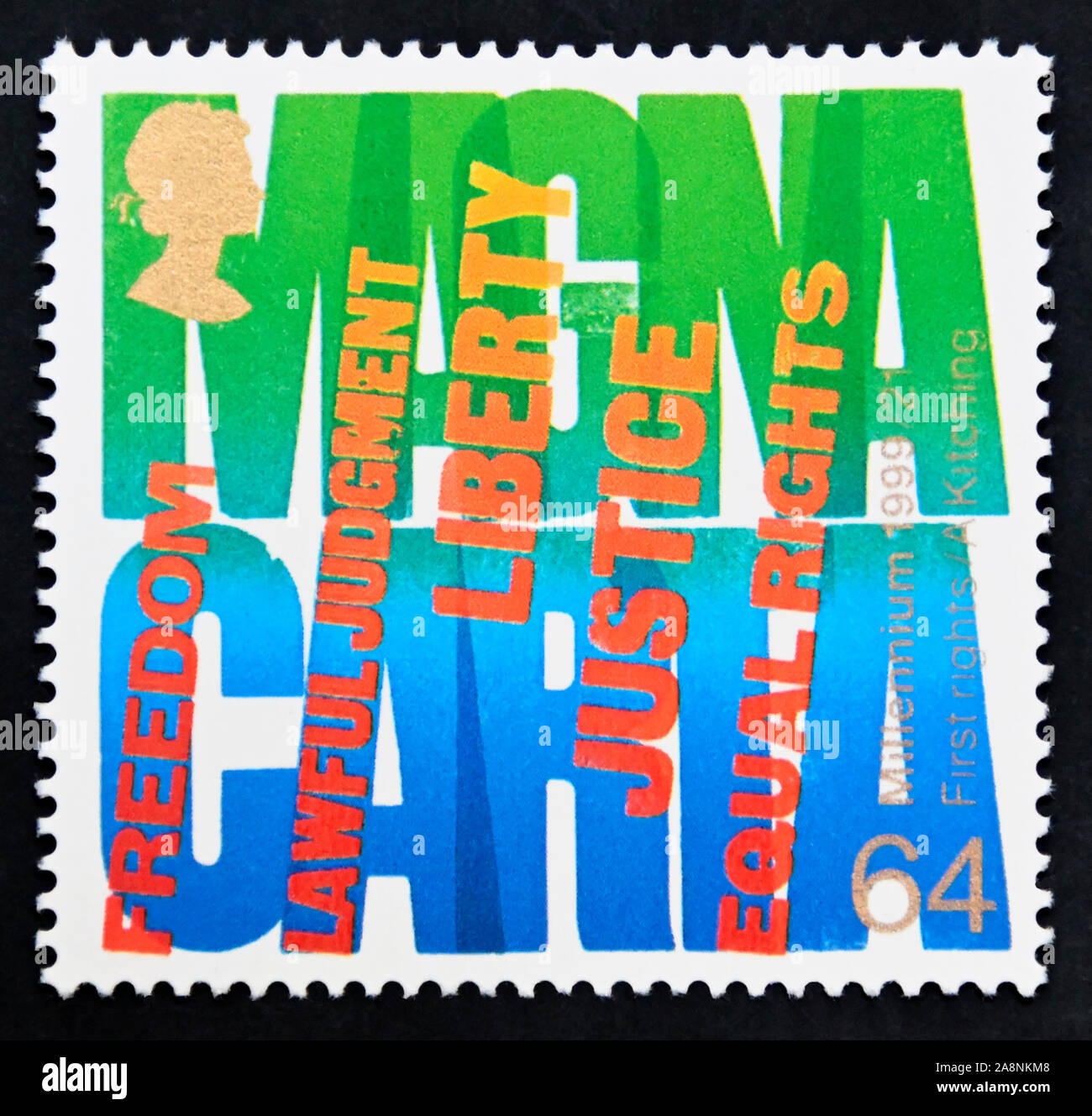 Postage stamp. Great Britain. Queen Elizabeth II. Millennium Series. The Citizen's Tale. MAGNA CARTA (Human Rights). 64p. Stock Photo