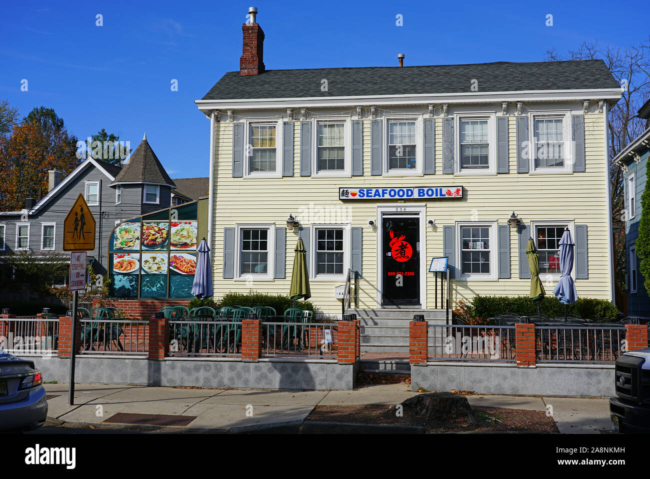 PRINCETON, NJ 9 NOV 2019 View of buildings on Nassau Street, the main commercial street in the