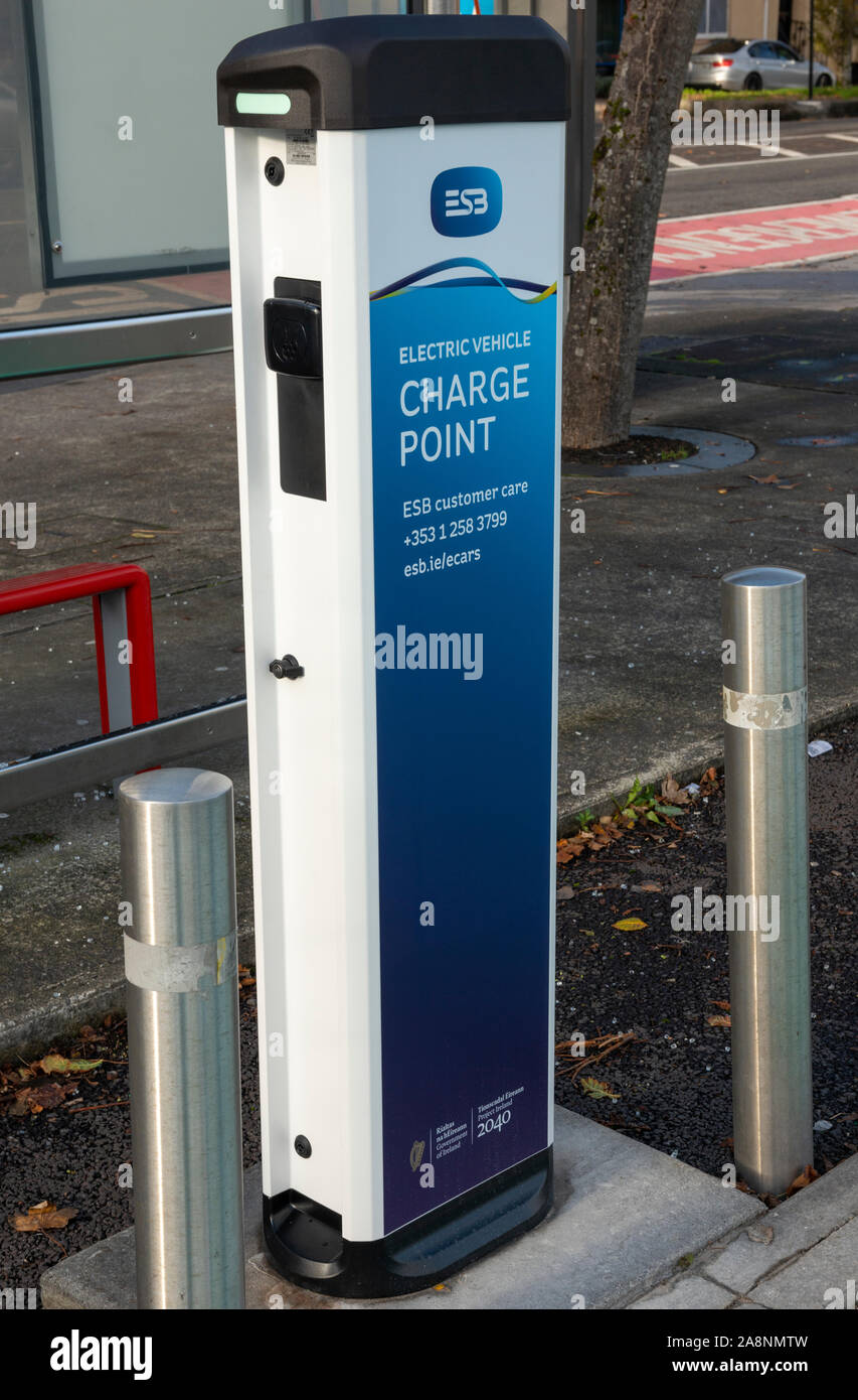 Tralee Ireland ESB electric vehicle or e-car charging station point as part of the Project Ireland 2040 Stock Photo