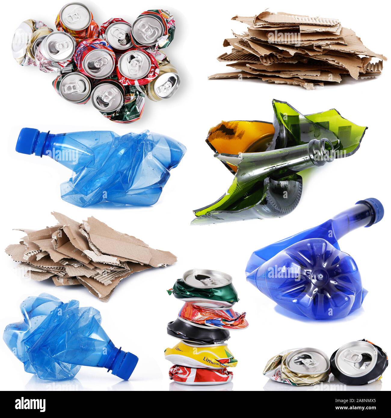 Recyclable waste collage on white background Stock Photo Alamy