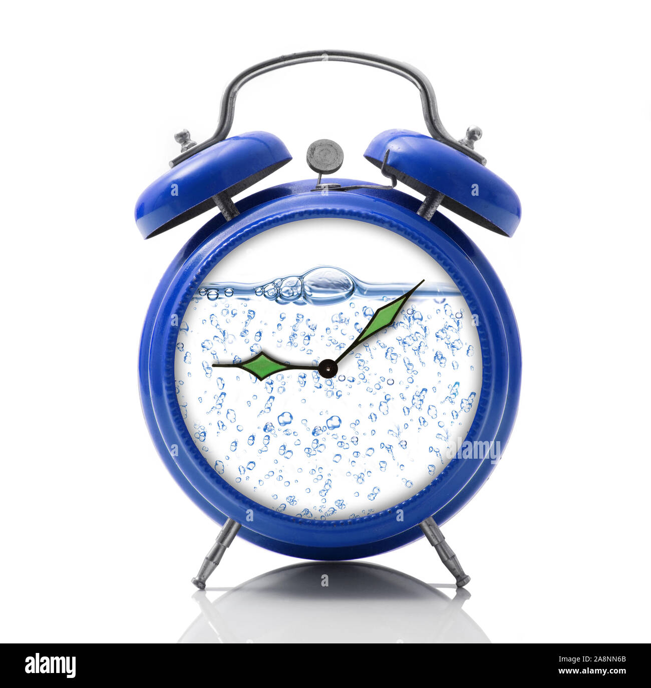 isolated alarm clock with splash dial on white background Stock Photo