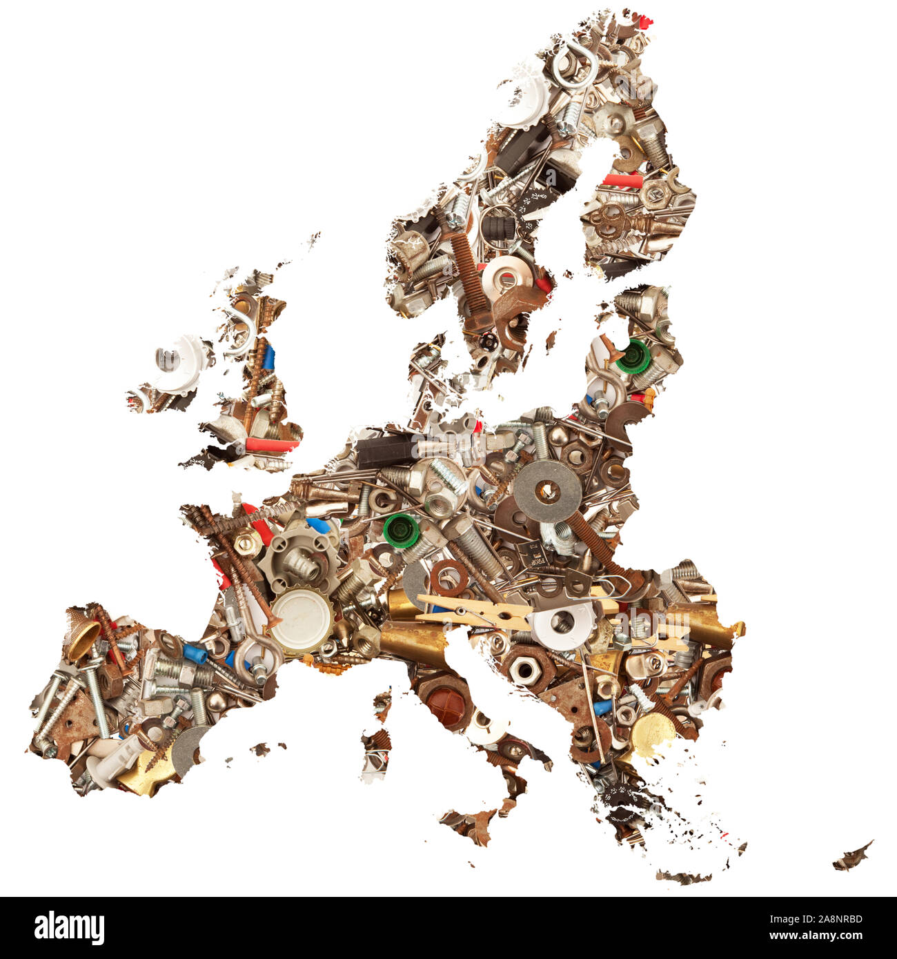 European mechanical map on white background Stock Photo