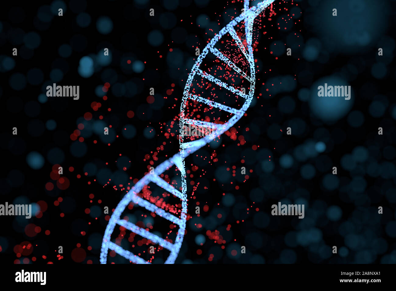 Human Dna Particle DNA particles and diffused glowing lines, 3d rendering. Computer ...