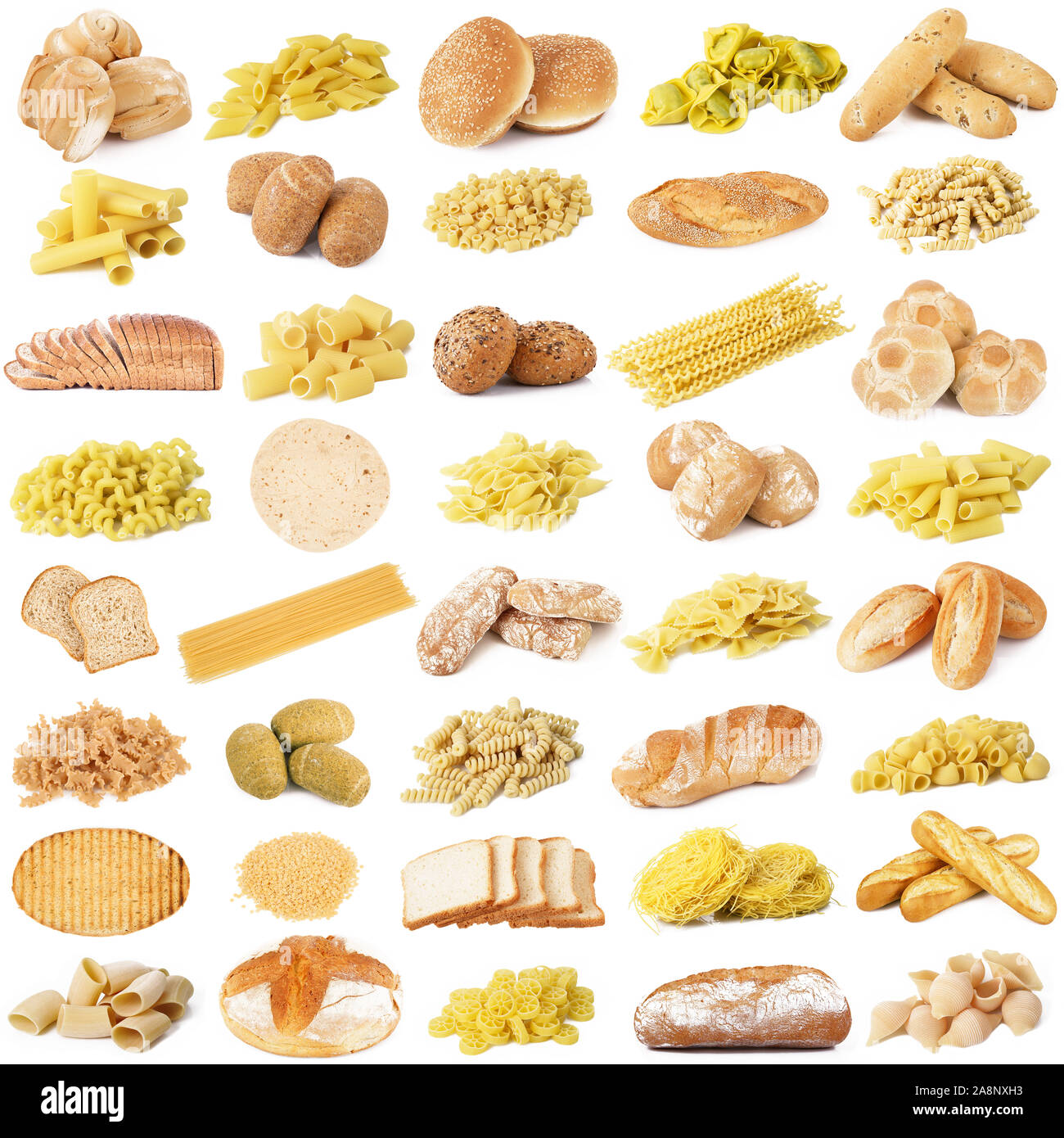 collage of original italian pasta and bread Stock Photo