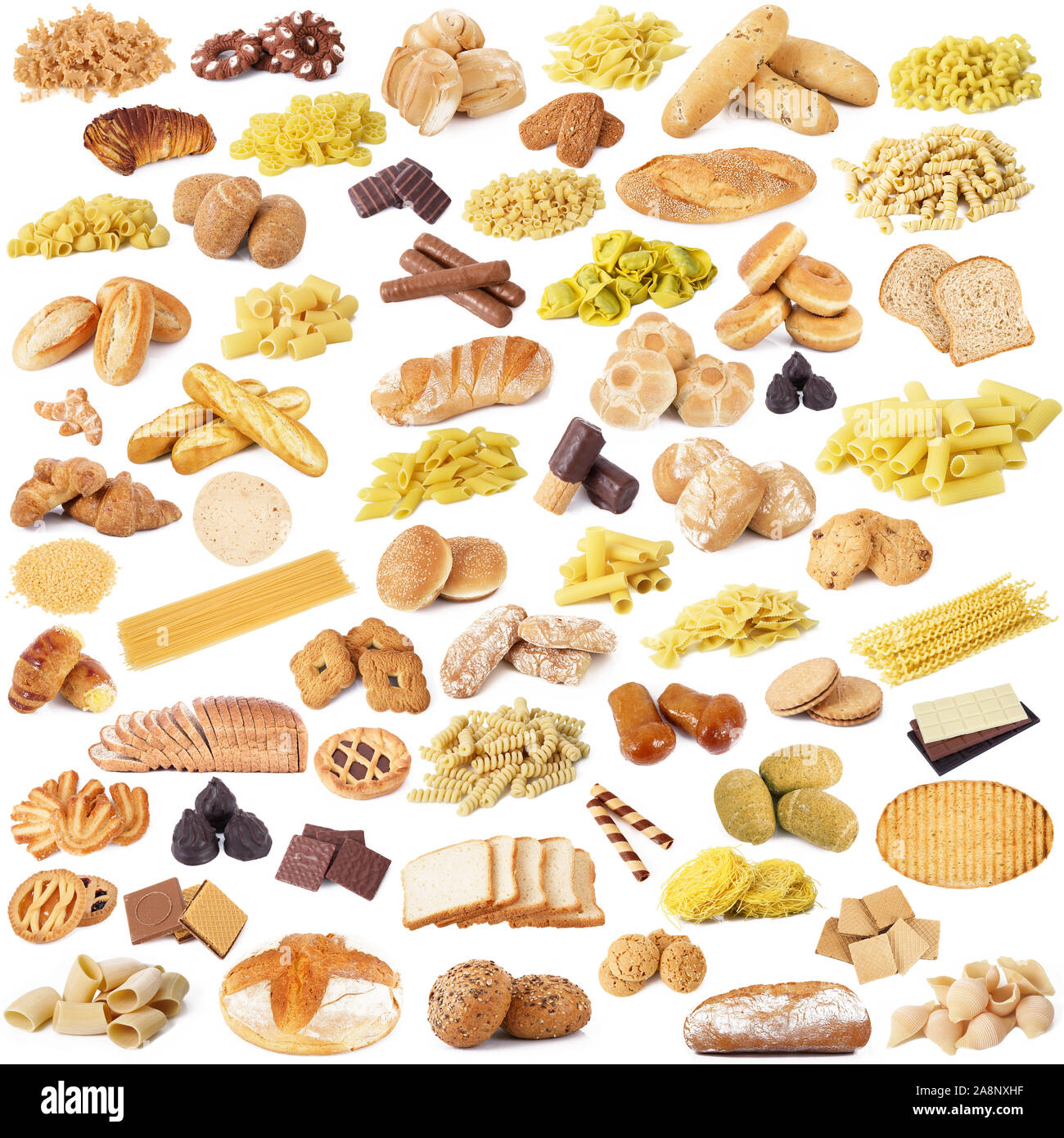 collage of original italian pasta bread and cookies Stock Photo