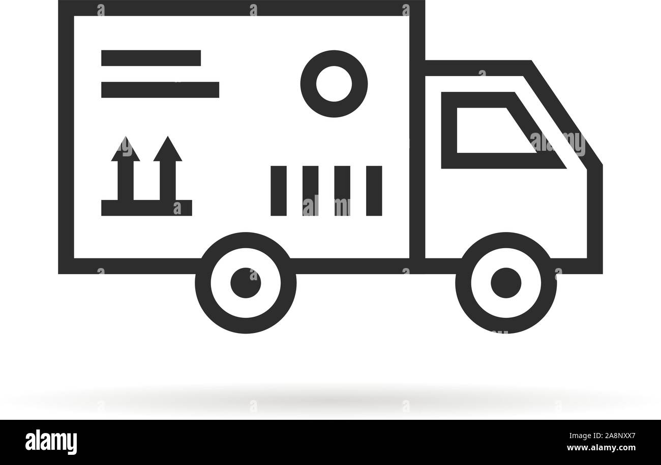 black thin line delivery van with package box Stock Vector