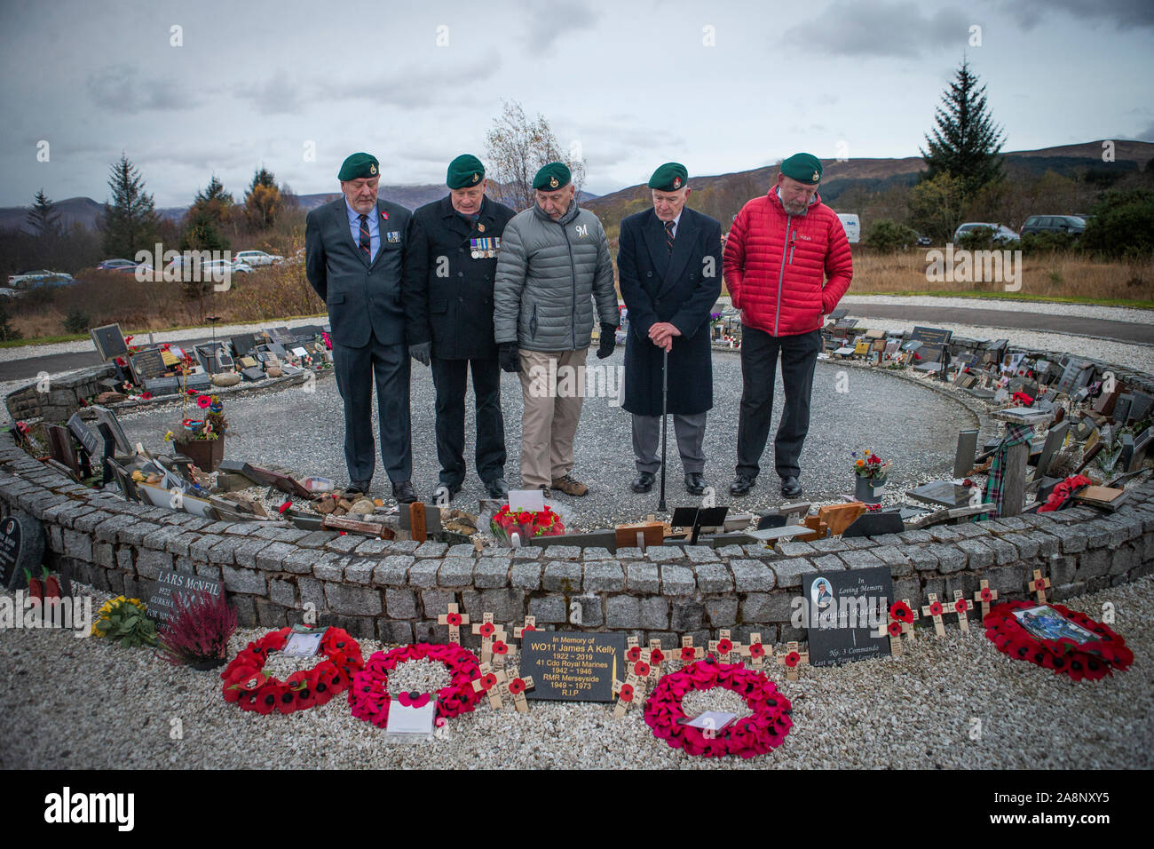 Serving servicemen and veterans gather at the Commando Memorial at Spean Bridge, near Fort William, for the annual Remembrance Sunday ceremony Stock Photo