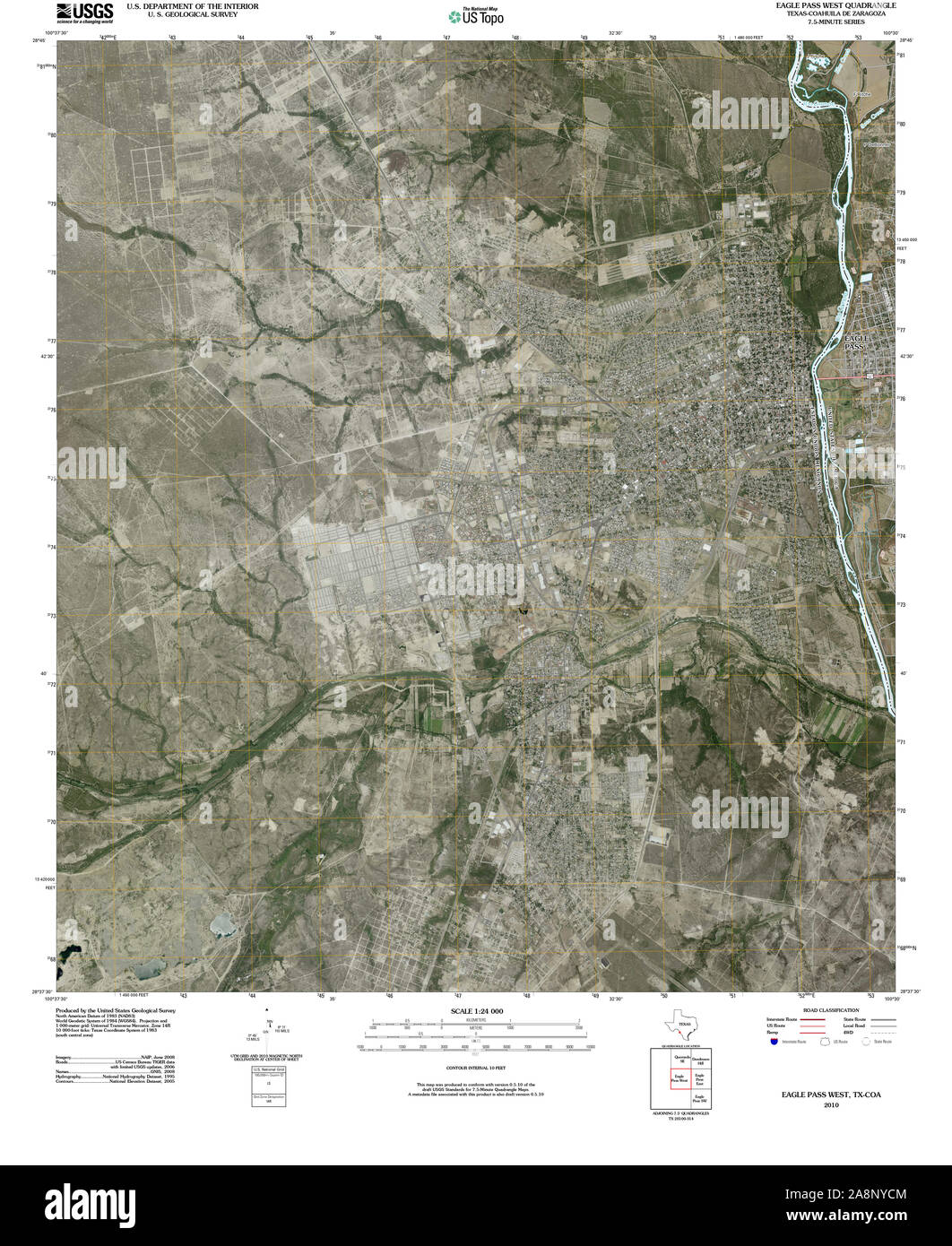 USGS TOPO Map Texas TX Eagle Pass West 20100326 TM Restoration Stock Photo