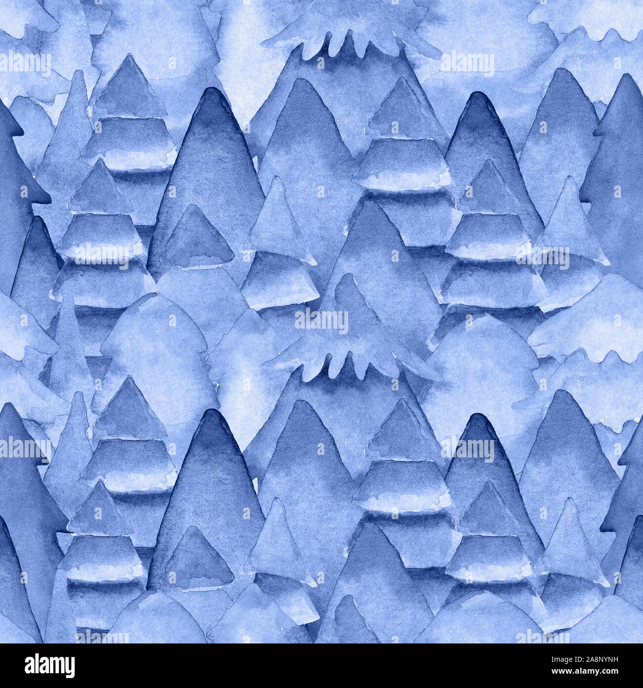 Watercolor hand drawn seamless pattern with blue pine fir trees ...