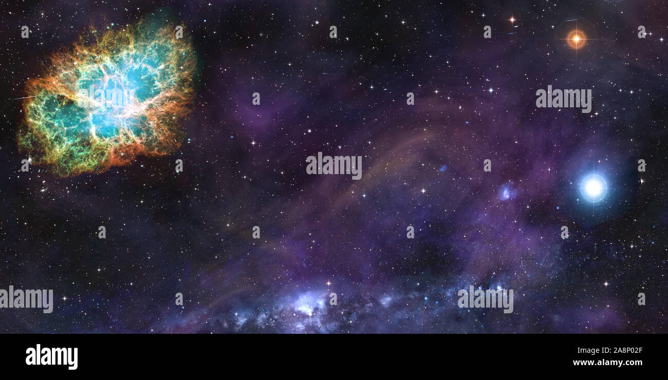 Space cosmic background of supernova nebula and stars field with copyspace Stock Photo