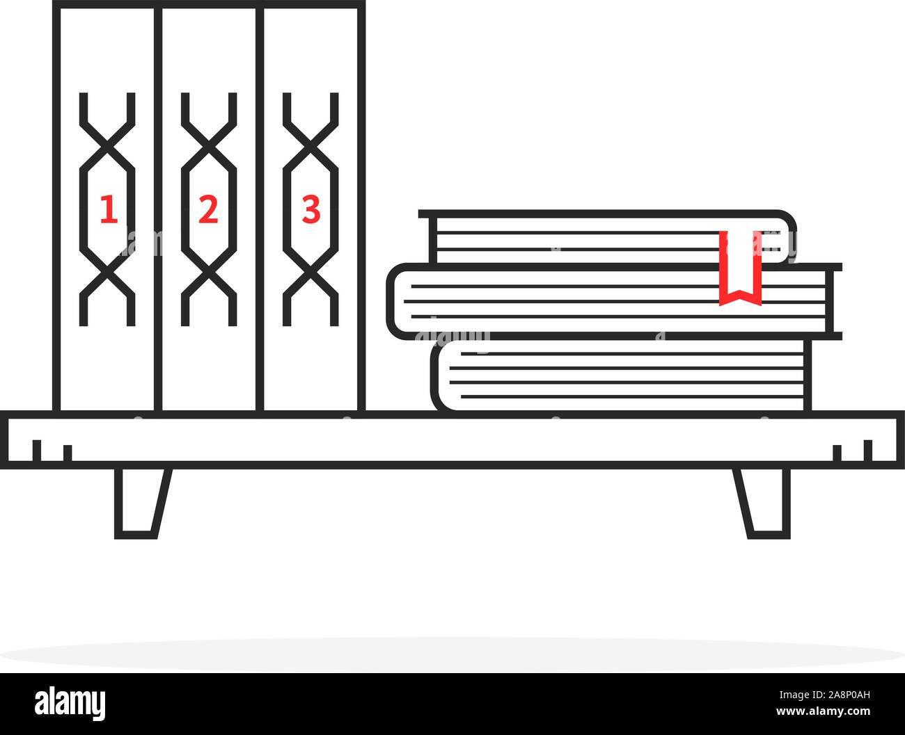 simple black thin line book shelf on white Stock Vector