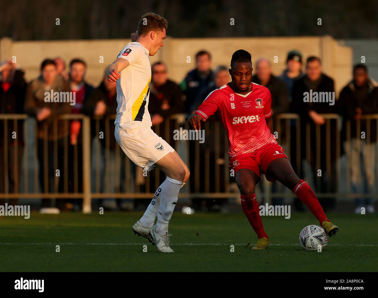 Hayes and Yeading Ogo Obi in action during the FA Cup First Round match at the SKYEx Community Stadium, London. Stock Photo