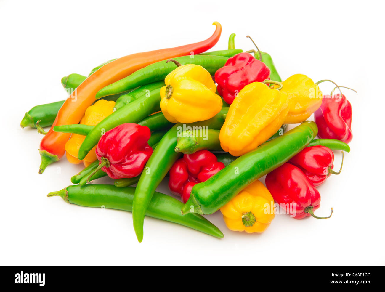 fresh hot peppers on white background Stock Photo - Alamy