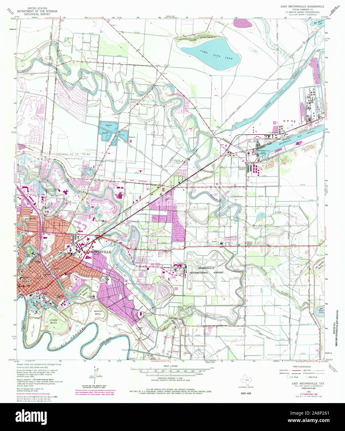 USGS TOPO Map Texas TX East Brownsville 107786 1955 24000 Restoration Stock Photo