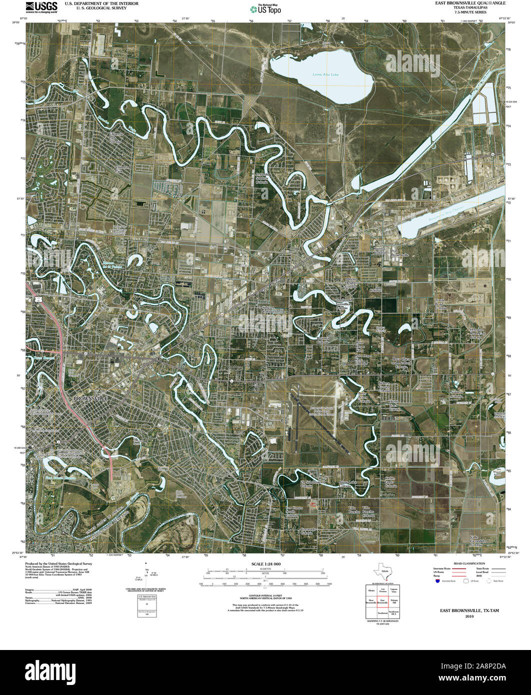 USGS TOPO Map Texas TX East Brownsville 20100602 TM Restoration Stock Photo