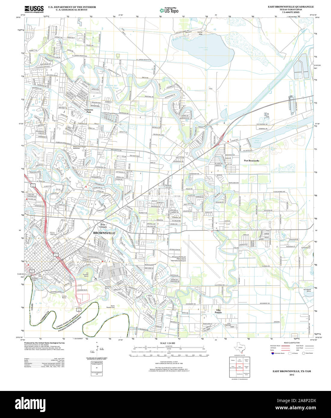 USGS TOPO Map Texas TX East Brownsville 20121207 TM Restoration Stock Photo