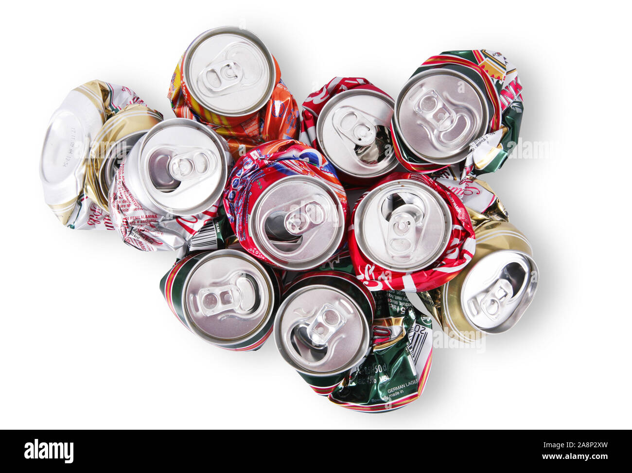 Crushed aluminum can on white background Stock Photo Alamy