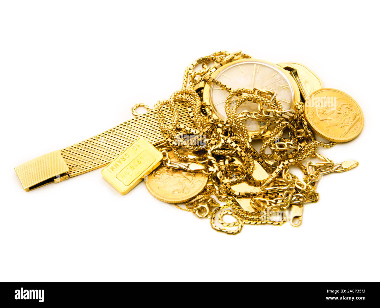 precious gold objects on white background Stock Photo Alamy
