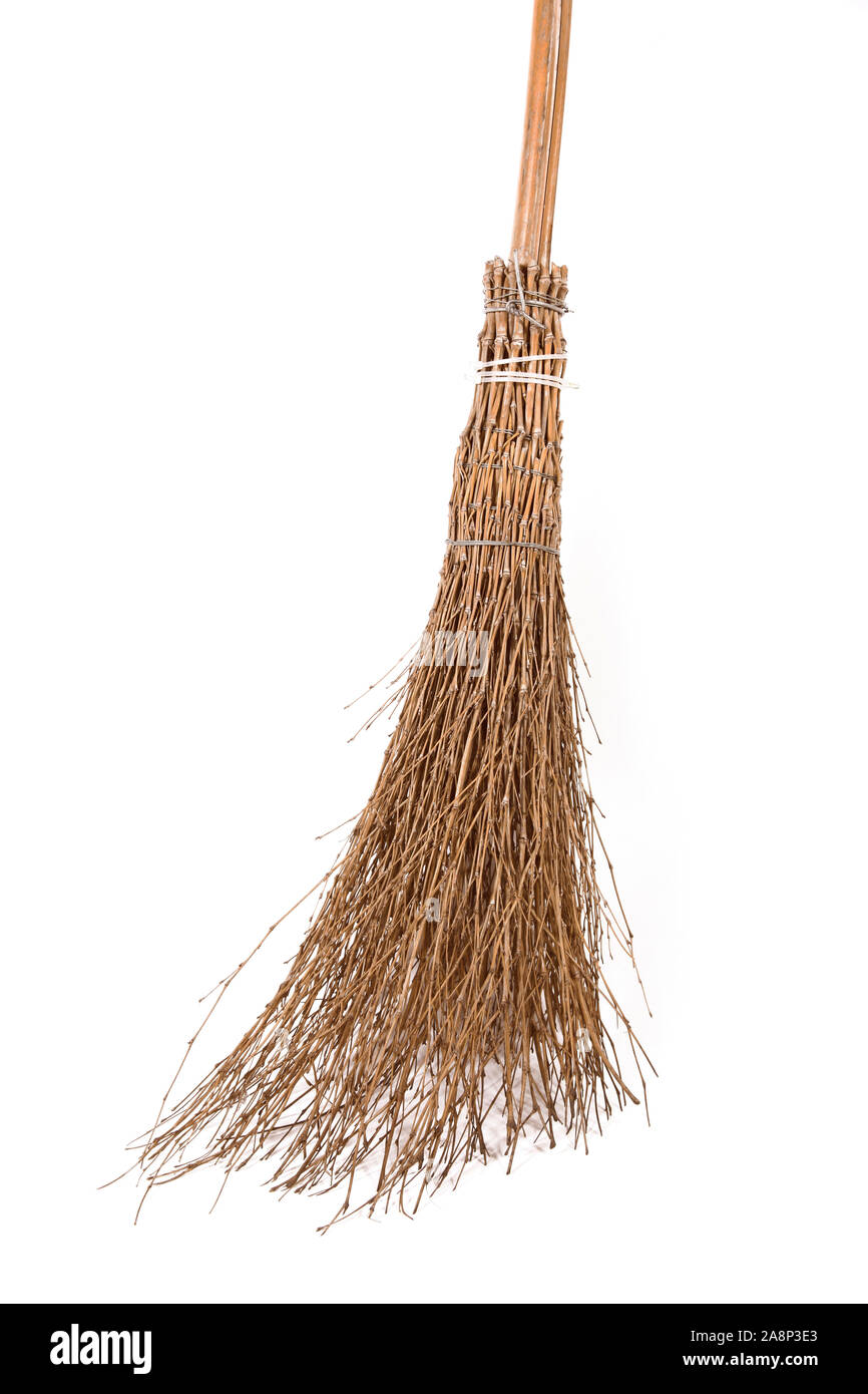 old sage broom on white background Stock Photo Alamy