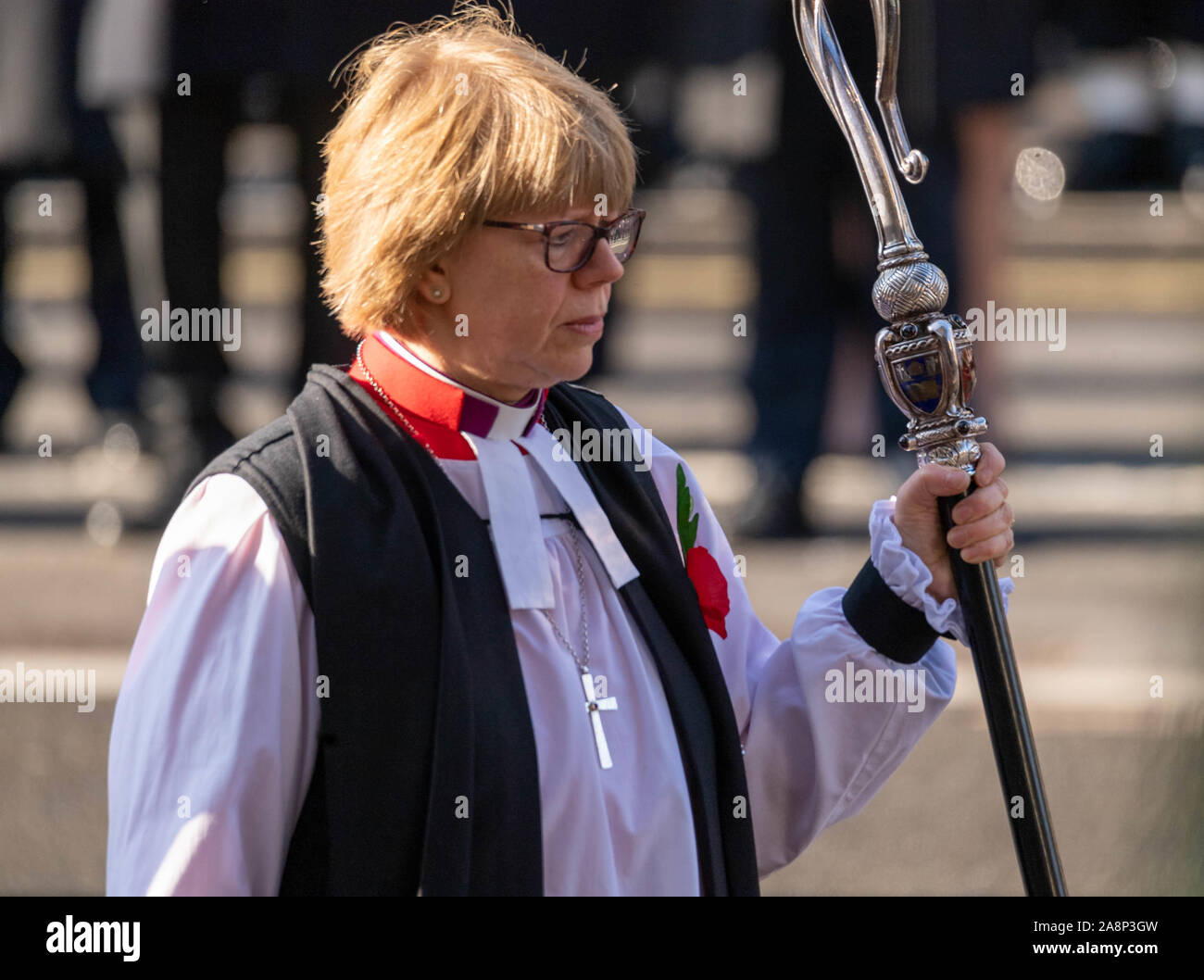 London UK 10th Nov. 2019 Remembrance Sunday at The Cenotaph, Whitehall, London The Lord Bishop of London, The Right Reverend and Right Honourable Dame Sarah Mullally DBE Credit Ian DavidsonAlamy Live News Stock Photo