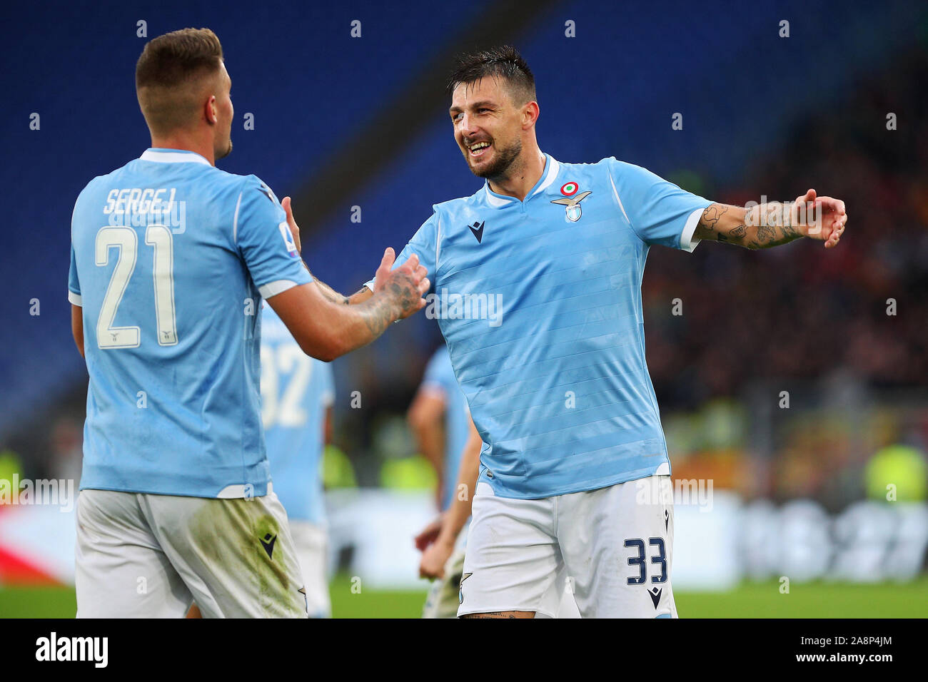Sergej Milinkovic Savic Of Lazio Celebrates With Francesco Acerbi After Scoring During The Italian Championship Serie