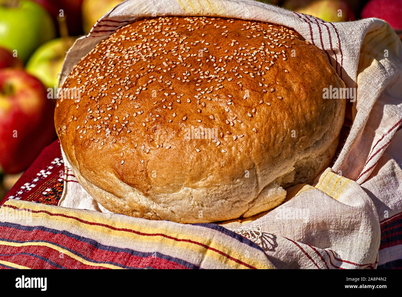 Traditional Bulgarian bread with sesame Stock Photo Alamy