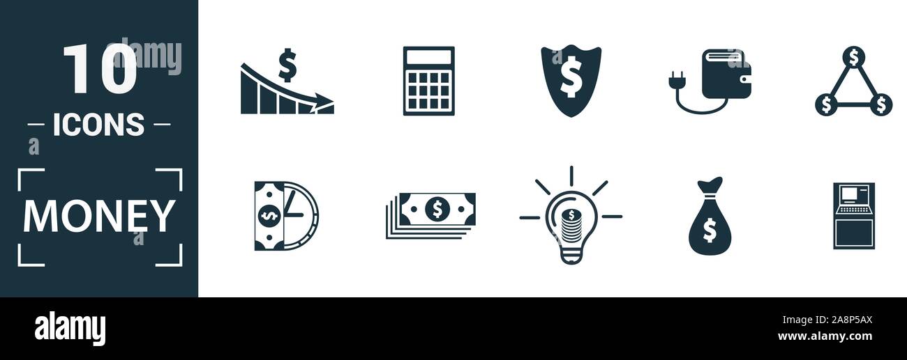 Money icon set. Include creative elements money notes, coins, money ...