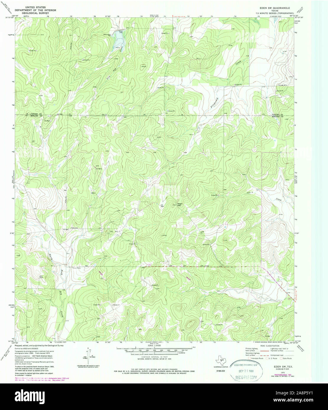 USGS TOPO Map Texas TX Eden SW 122294 1970 24000 Restoration Stock