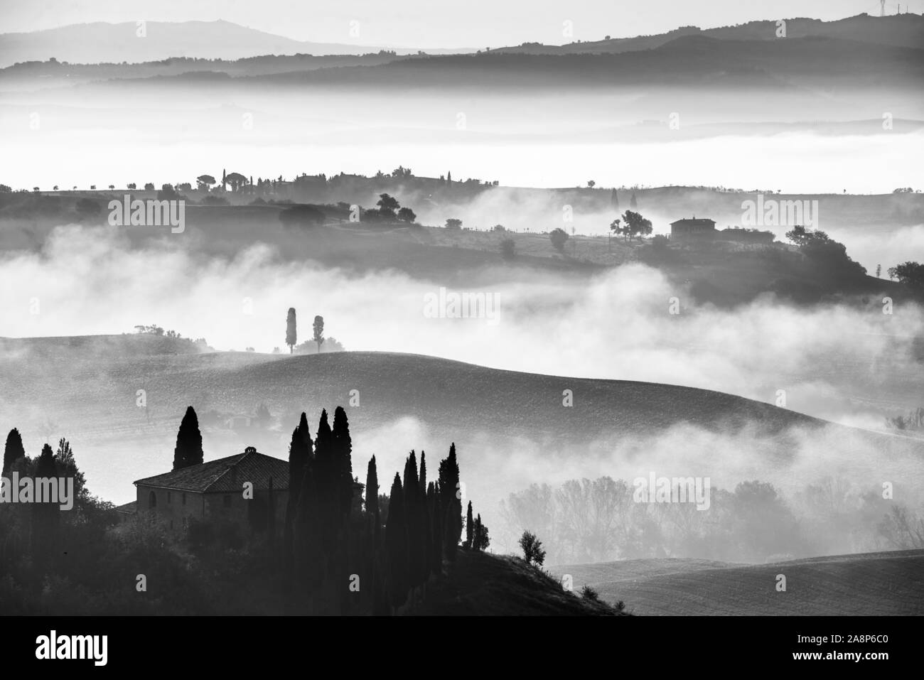 Rural landscape view tuscany Black and White Stock Photos & Images - Alamy