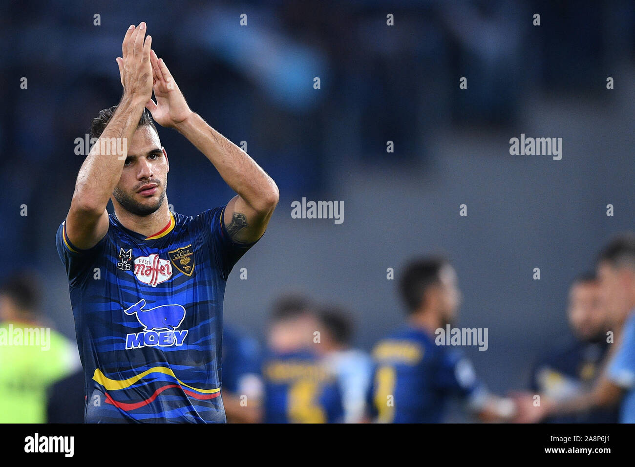 Rome, Italy. 10th Nov, 2019. Panagiotis Tachtsidis of US Lecce greets his supporters at the end of the Serie A match between Lazio and Lecce at Stadio Olimpico, Rome, Italy on 10 November 2019. Photo by Giuseppe Maffia. Credit: UK Sports Pics Ltd/Alamy Live News Stock Photo
