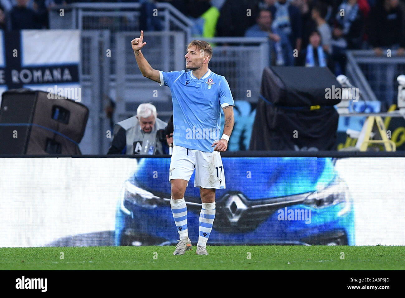 Rome, Italy. 10th Nov, 2019. Ciro Immobile of SS Lazio celebrates scoring third goal during the Serie A match between Lazio and Lecce at Stadio Olimpico, Rome, Italy on 10 November 2019. Photo by Giuseppe Maffia. Credit: UK Sports Pics Ltd/Alamy Live News Stock Photo