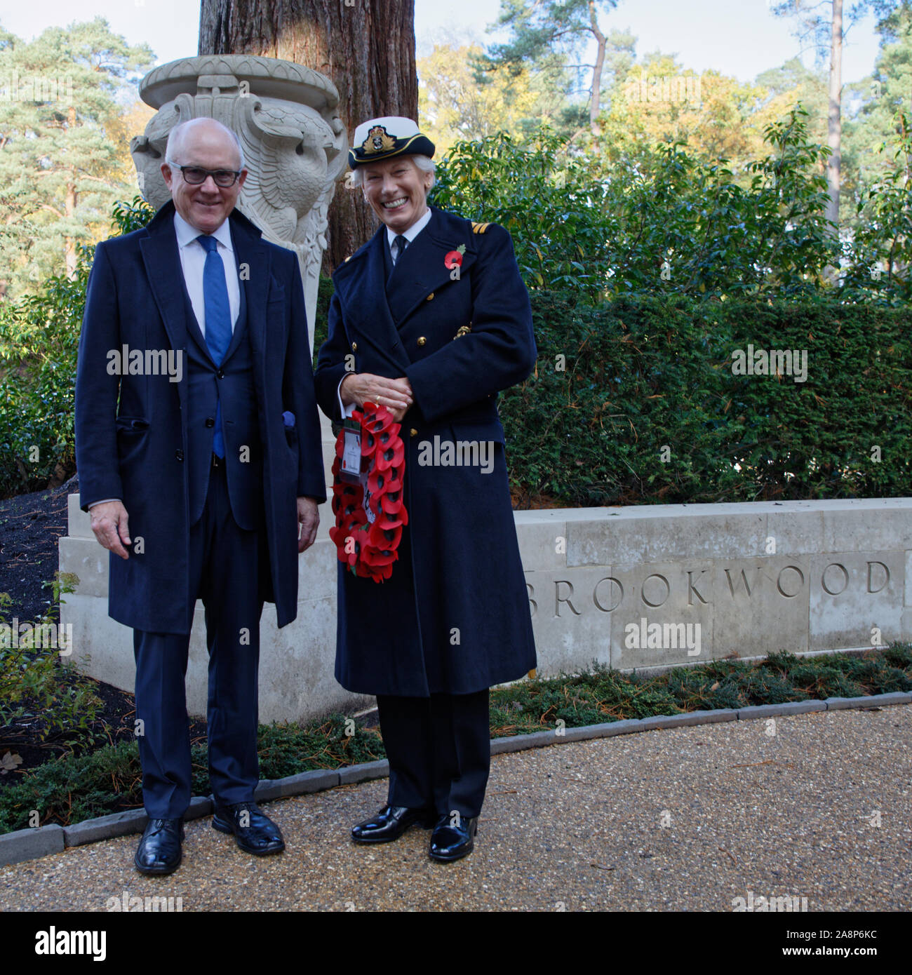 The American Ambassador of the United States to the United Kingdom Woody Johnson at the Veterans Day Service at Brookwood American Military Cemetery UK & here with Commander Susan Lochner Deputy Lieutenant Surrey 10th Nov 2019 Stock Photo