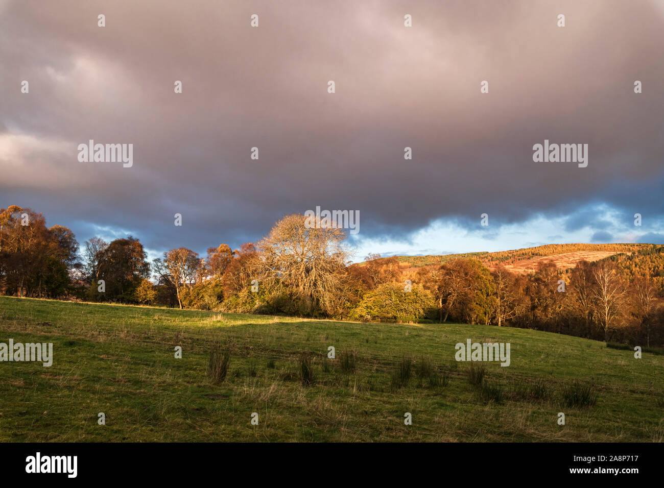 The Perthshire landscape draped in autumnal colours, Blair Atholl, Scotland. 27 October 2019 Stock Photo