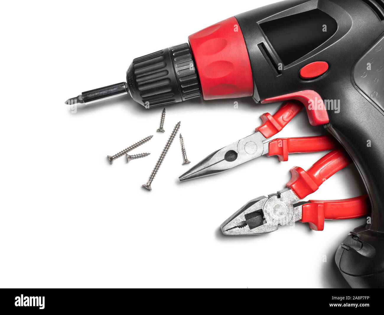 Set of tools on white background Stock Photo
