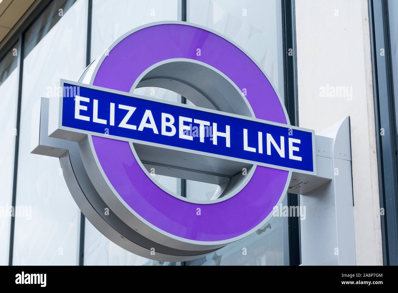 The new Elizabeth Line signage at Farringdon Stock Photo