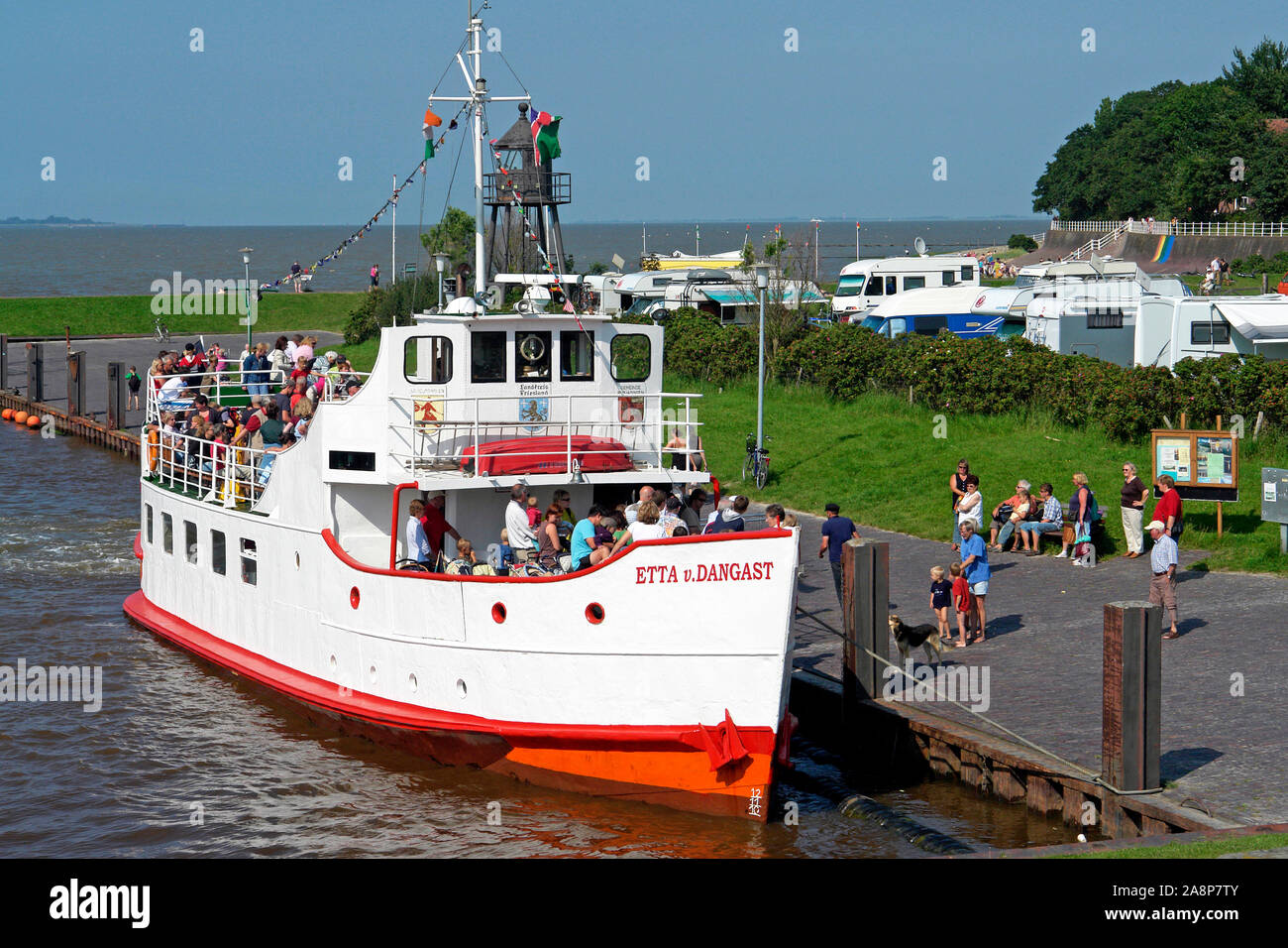 Hafen von Dangast mit Schiff Etta von Dangast, Nordseebad Dangast, Niedersachsen, Jadebusen, Friesland, Stock Photo