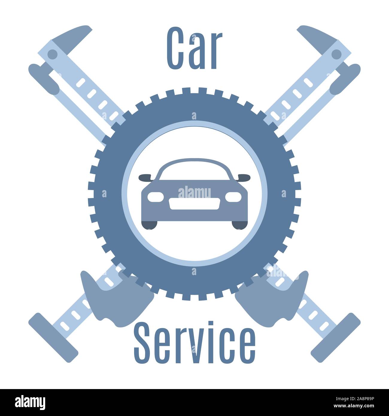 Car service vector illustration concept. Car, wheel, repair tools, sign. Auto diagnostics center