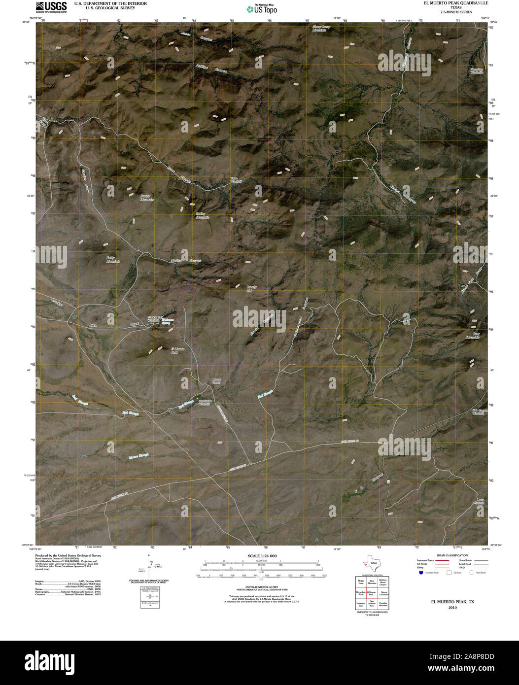 USGS TOPO Map Texas TX El Muerto Peak 20100917 TM Restoration Stock Photo