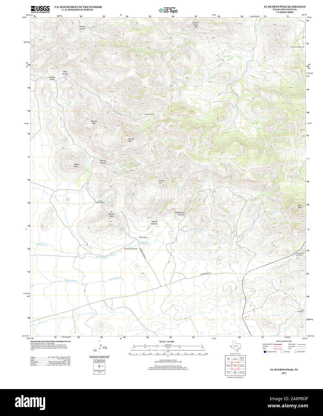USGS TOPO Map Texas TX El Muerto Peak 20121206 TM Restoration Stock Photo