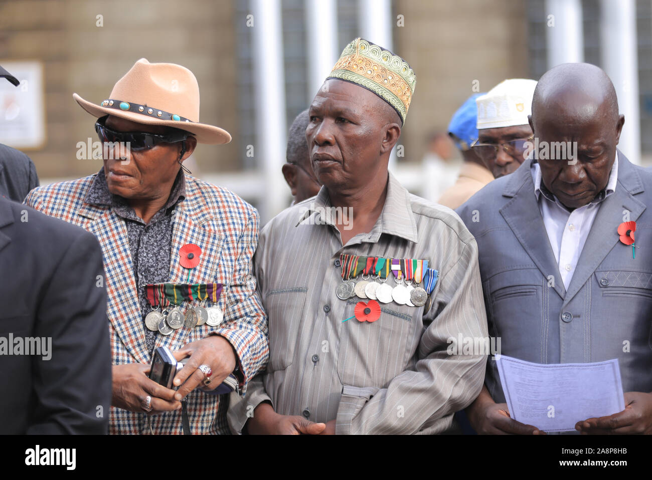 Some of the World War veterans during the commemoration ceremony of World War Veterans held at the Commonwealth War Graves Cemetery that was opened in 1941 by the military authorities. It contains 1,952 Commonwealth burials of the Second World War, 11 of which are unidentified. Nairobi was the headquarters of the East African Force. Stock Photo