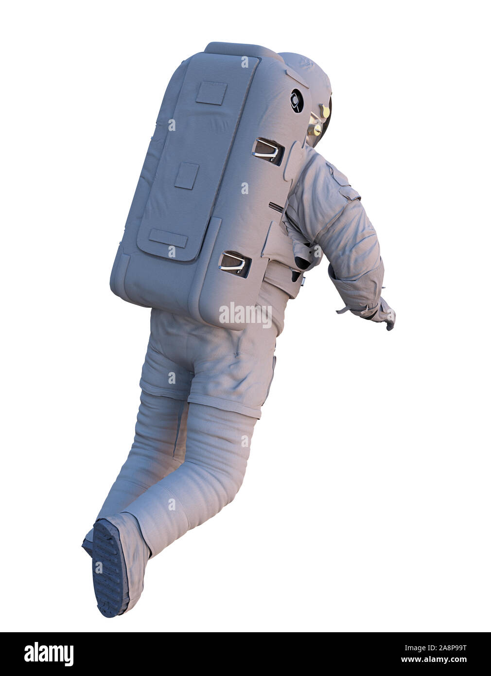 flying astronaut, back view, isolated on white background Stock Photo