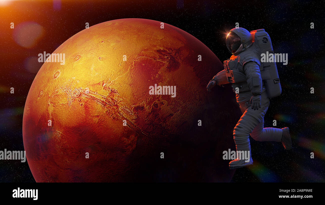 astronaut during a space walk in orbit of Mars Stock Photo Alamy
