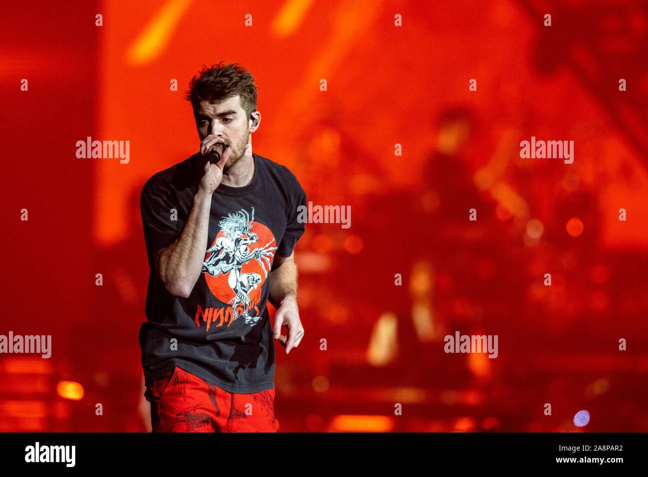 November 9, 2019, Madison, Wisconsin, U.S: ANDREW TAGGART of The Chainsmokers during the World War Joy Tour at the Alliant Energy Center in Madison, Wisconsin (Credit Image: © Daniel DeSlover/ZUMA Wire) Stock Photo