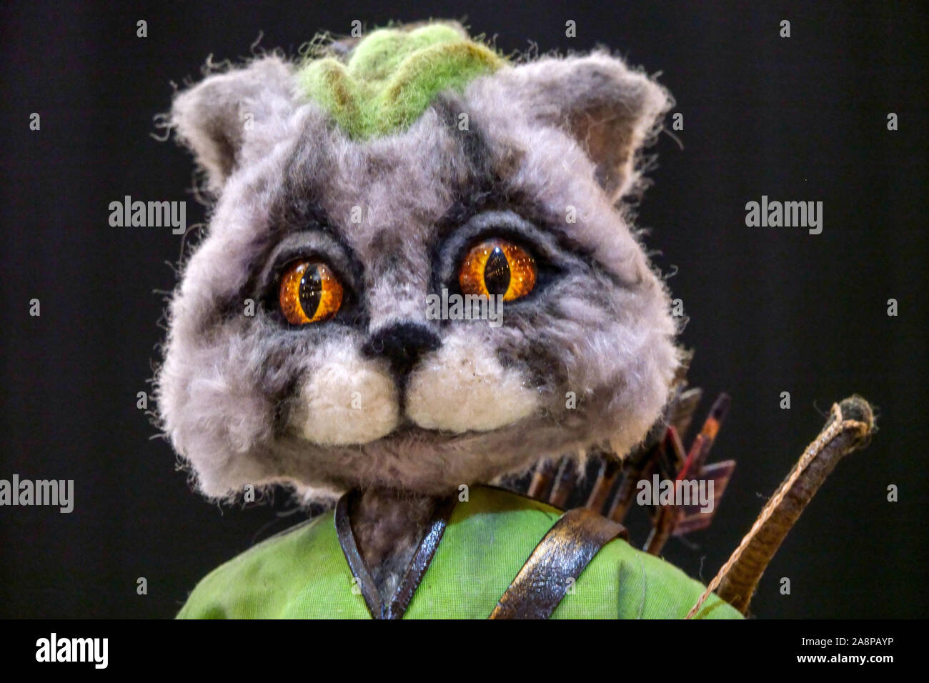 Art doll, cat like Robin Hood Stock Photo