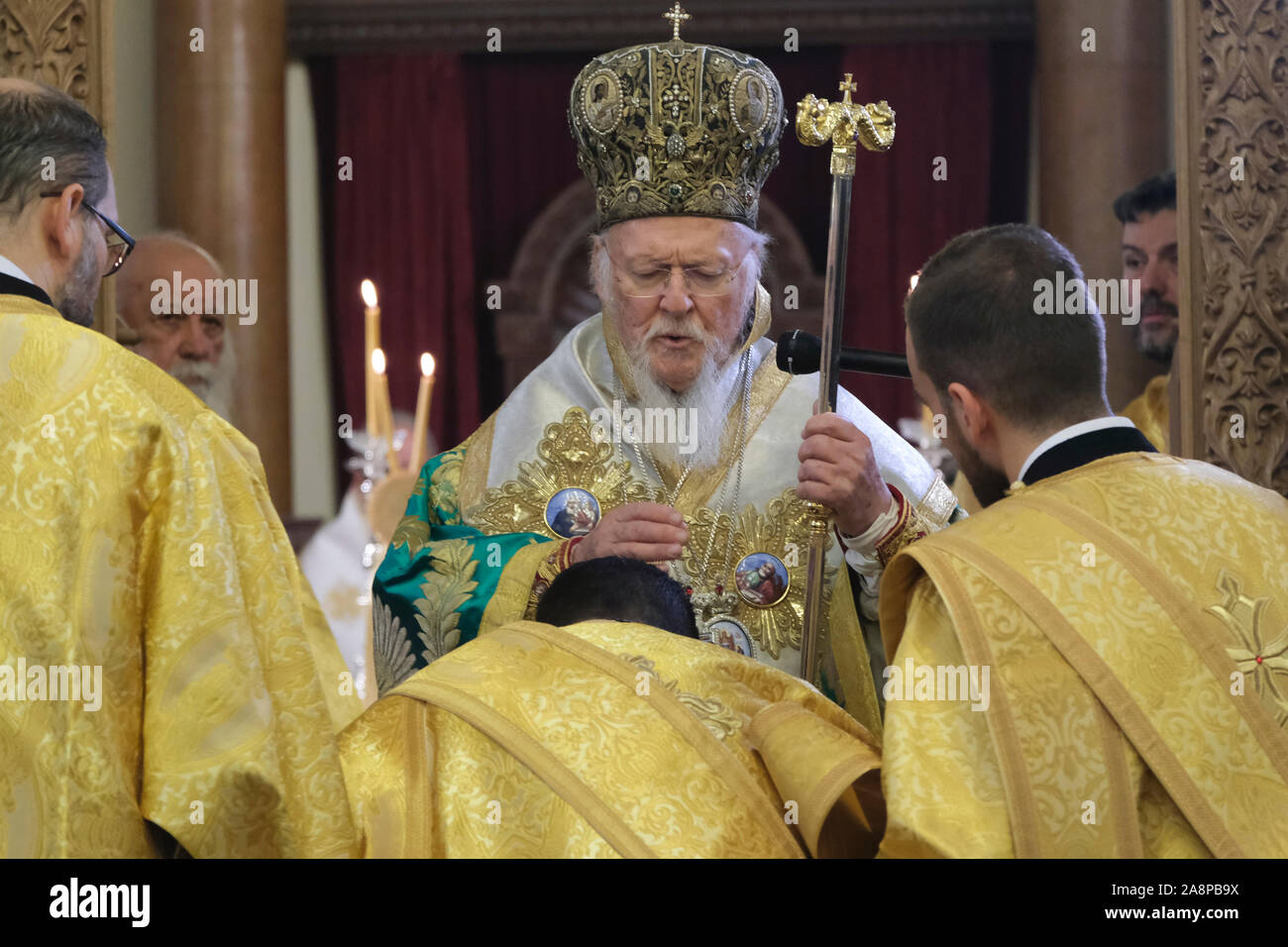 Brussels, Belgium. 10th Nov, 2019. Brussels, Belgium on November 10, 2019. Ecumenical Patriarch Bartholomew holds a mass at Saints Archangels Michael and Gabriel Orthodox Cathedral. Credit: ALEXANDROS MICHAILIDIS/Alamy Live News Stock Photo