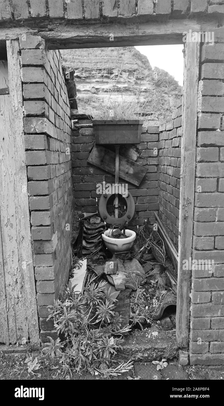Outhouse toilet, Staithes, North Yorkshire, UK Stock Photo